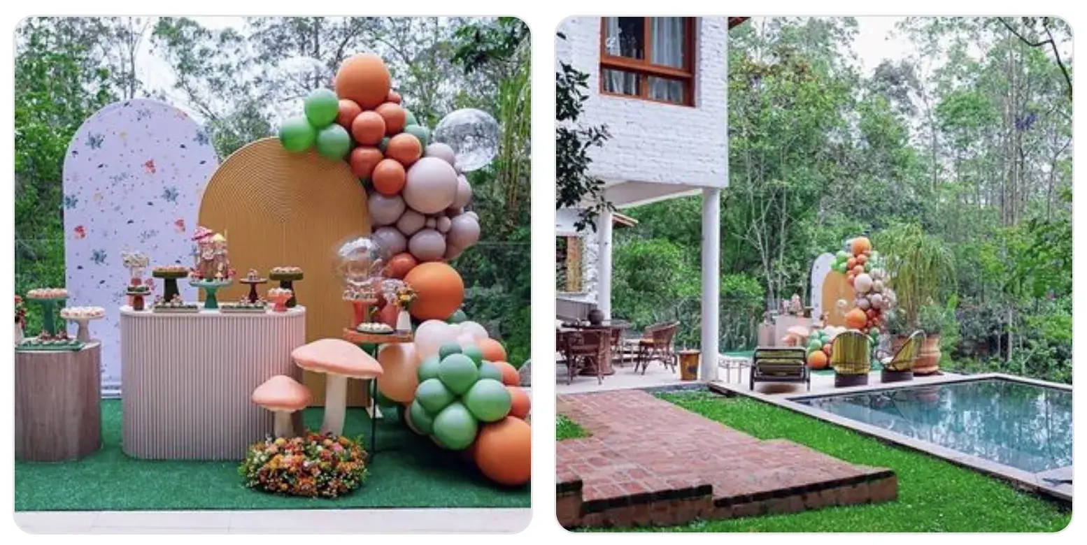 Duas fotos de festa infantil em área externa