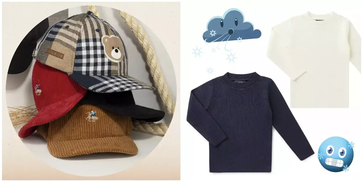 Bonés infantis e duas malhas para meninos