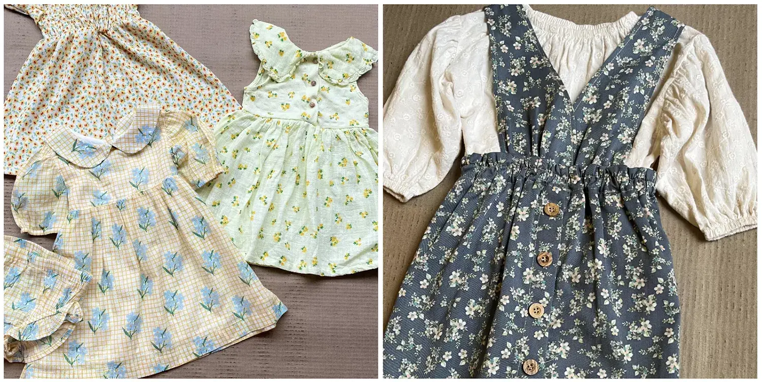 Duas fotos de still de produtos - vestidos infantis