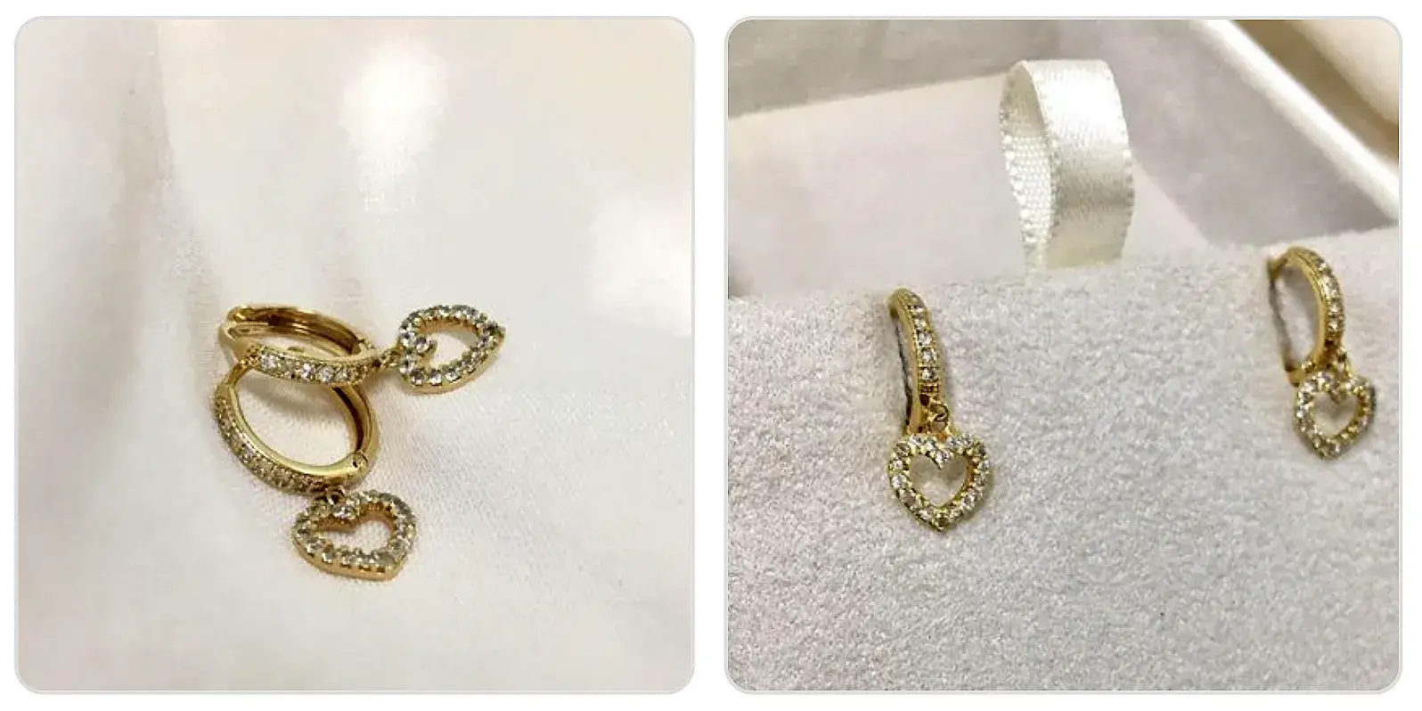 Brincos infantis da Violette Joias com pingente de coração de brilhantes