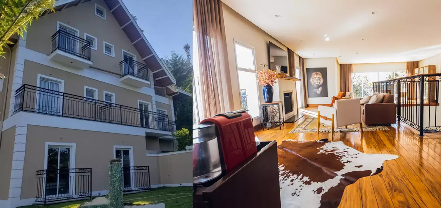 Fachada e área comum do Ti Voglio Bene Boutique hotel em Campos do Jordão - Just Real Moms