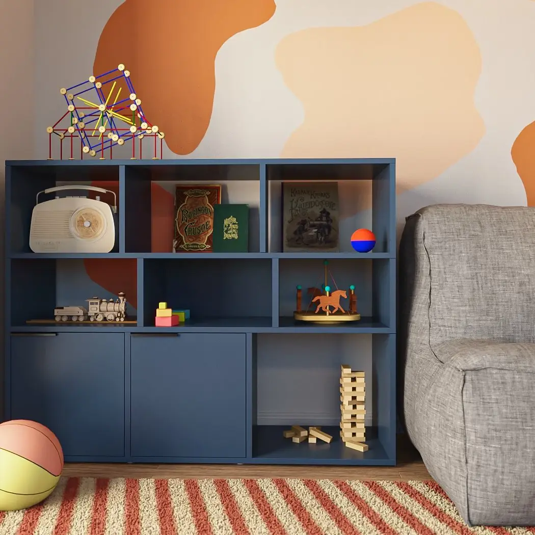 Aparador azul em quarto infantil - Just Real Moms