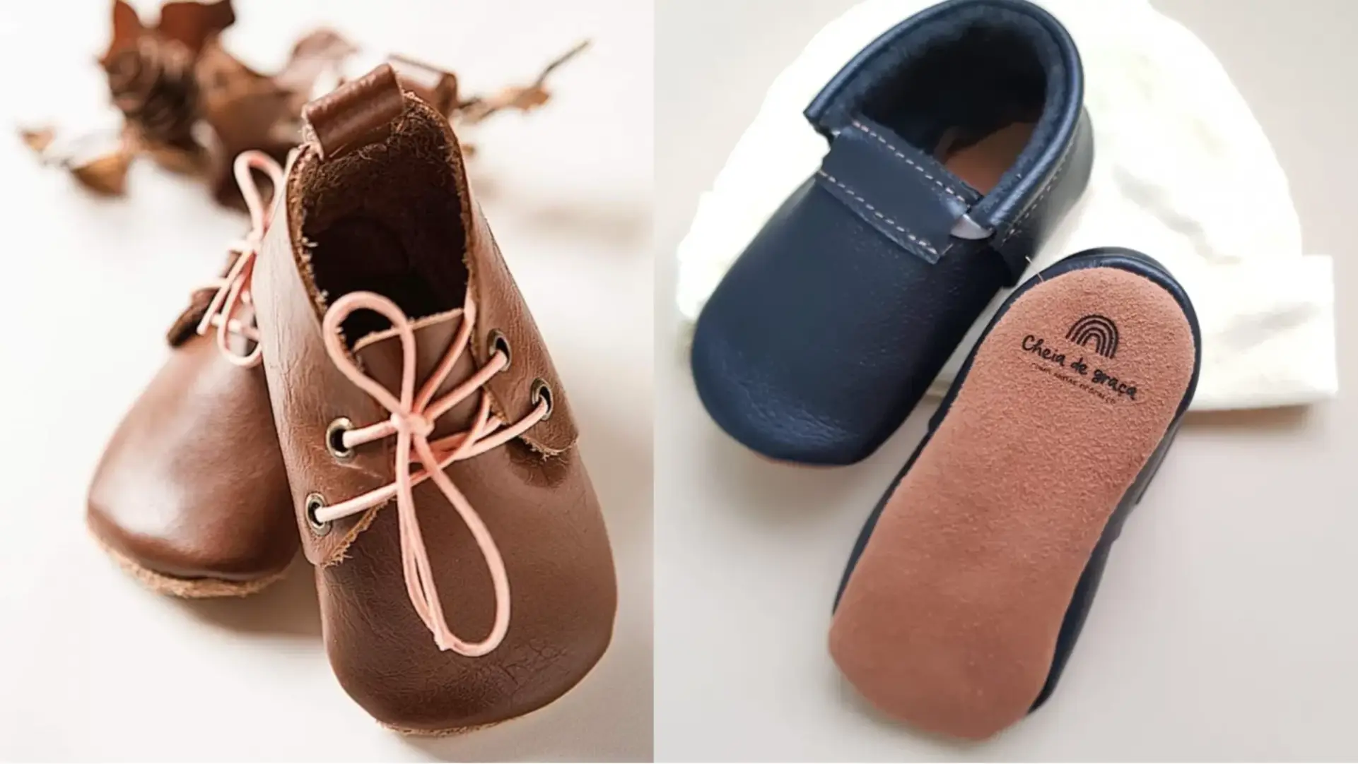 Dois pares de sapatos, um azul marinho mostrando o tipo de sola e um marrom - Just Real Moms